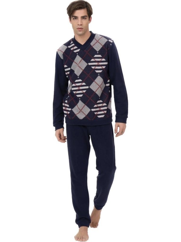 Ragno Pigiama uomo in Cotton ECO Pile punto milano scollo a V art. U771N2