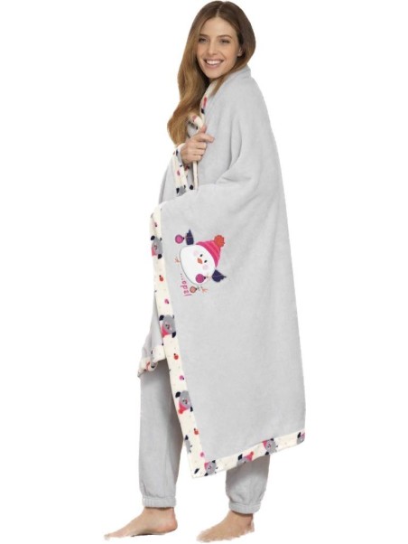 Bisbigli Plaid in morbido coral double face con applicazione pinguini art.
