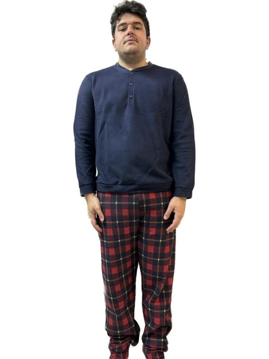 Linclalor Pigiama uomo in cotone felpato punto milano pantalone scozzese art. 77888
