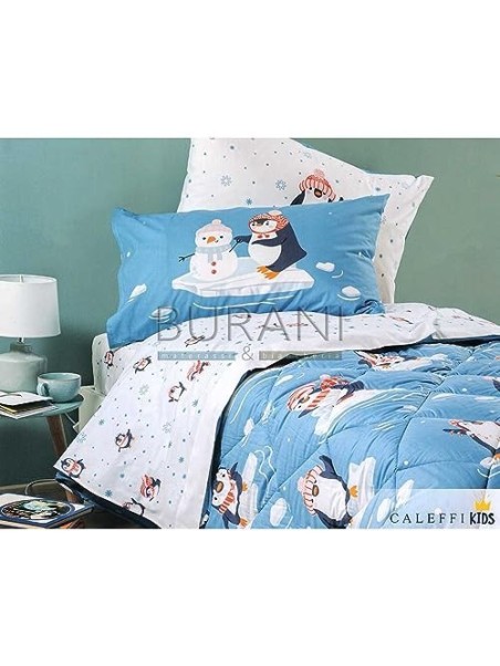 Caleffi Completo lenzuola in puro cotone stampa pinguini art. Pinguini