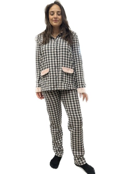Bisbigli Pigiama donna in cotone felpato punto milano aperto davanti art. 77922