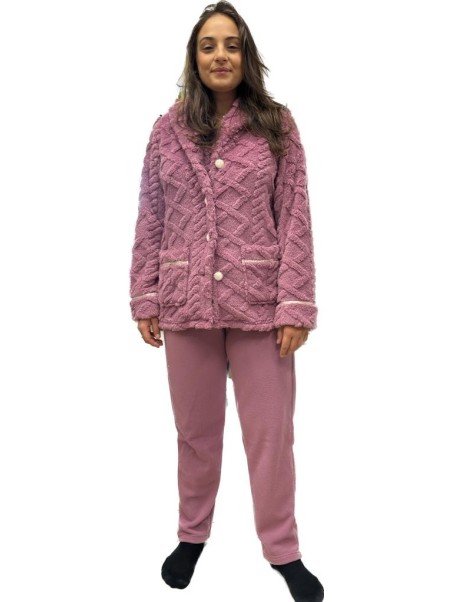 Infiore Pigiama donna in morbido coral aperto davanti art. 651445