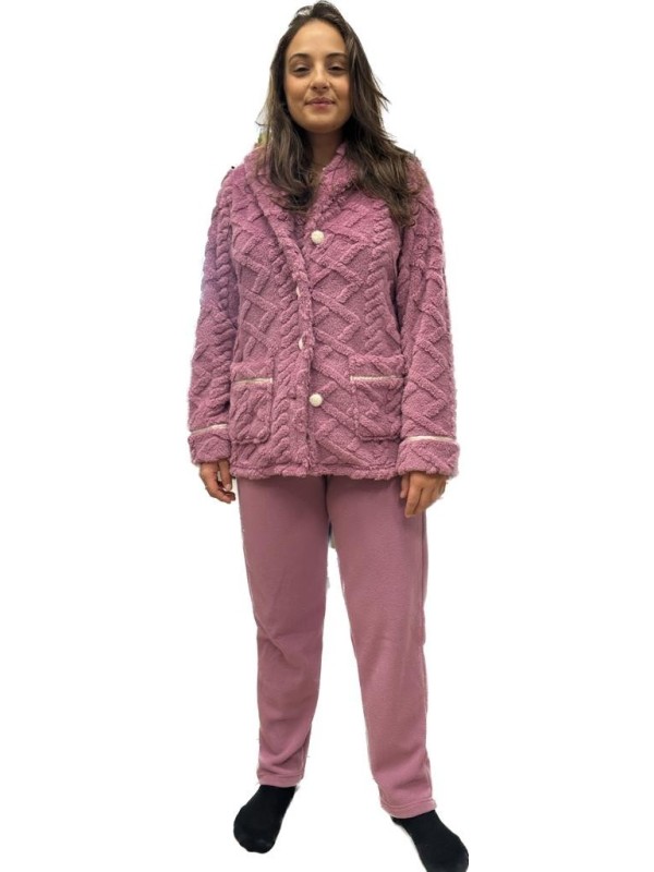 Infiore Pigiama donna in morbido coral aperto davanti art. 651445