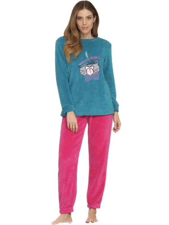 Bisbigli Pigiama donna in morbido coral con ricamo gatto art. 88666