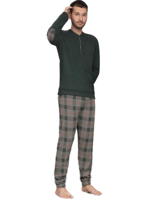 Linclalor Pigiama uomo in cotone felpato punto milano pantalone scozzese art. 77888