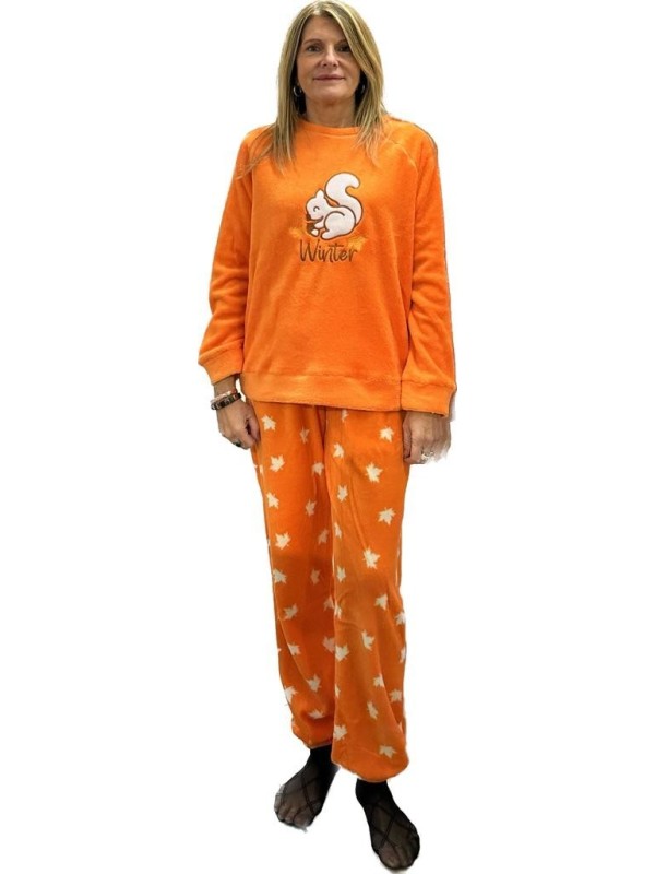 Bisbigli Pigiama donna in morbido coral ricamo scoiattolo art. 88637