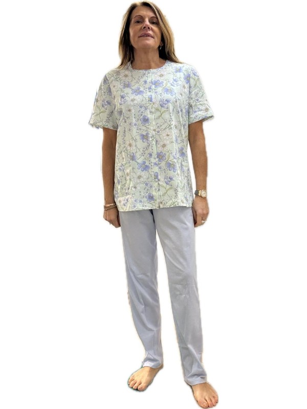 Linclalor Pigiama donna in puro cotone manica corta pantalone lungo aperto davanti art. 74982