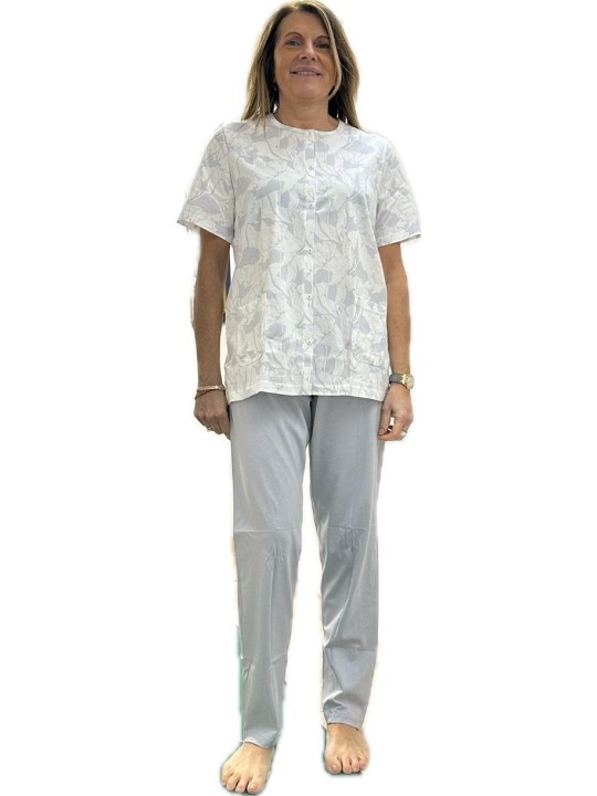 Linclalor Pigiama donna in puro cotone manica corta pantalone lungo aperto davanti art. 74999