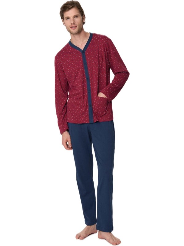 Ragno Pigiama uomo in puro cotone aperto davanti art. u803n6
