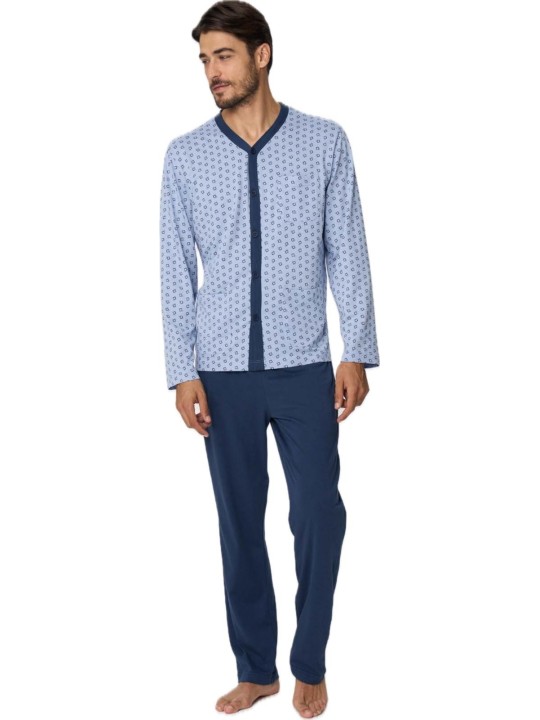 Ragno Pigiama uomo in puro cotone aperto davanti art. u803n6