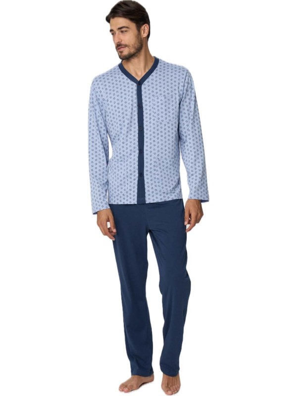Ragno Pigiama uomo in puro cotone aperto davanti art. u803n6