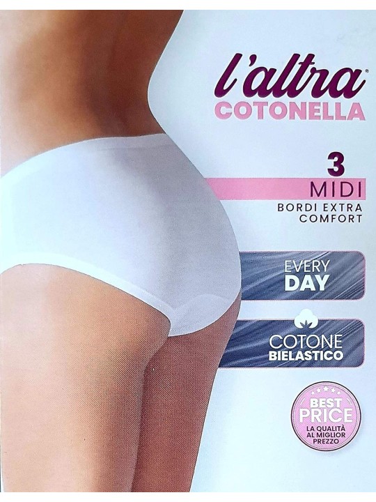 Cotonella Slip Midi Donna Cotone BIELASTICO Art. 3363 CONF. 3PZ