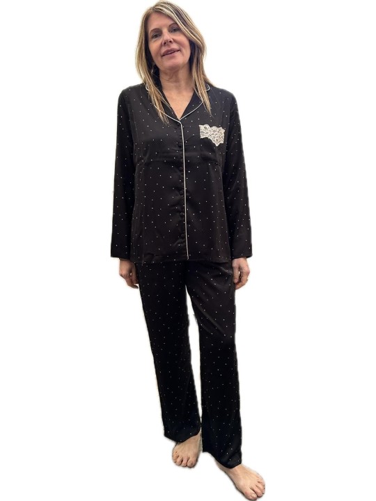 Lormar Pigiama donna in raso aperto davanti con pizzo art. RAI1823