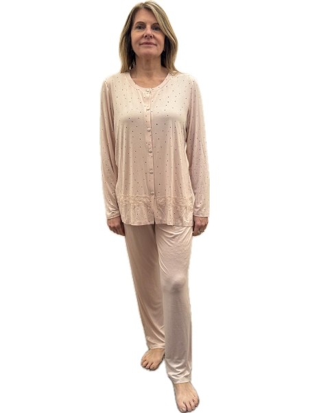 Lormar Pigiama donna in viscosa aperto davanti con pizzo art. RAI1785