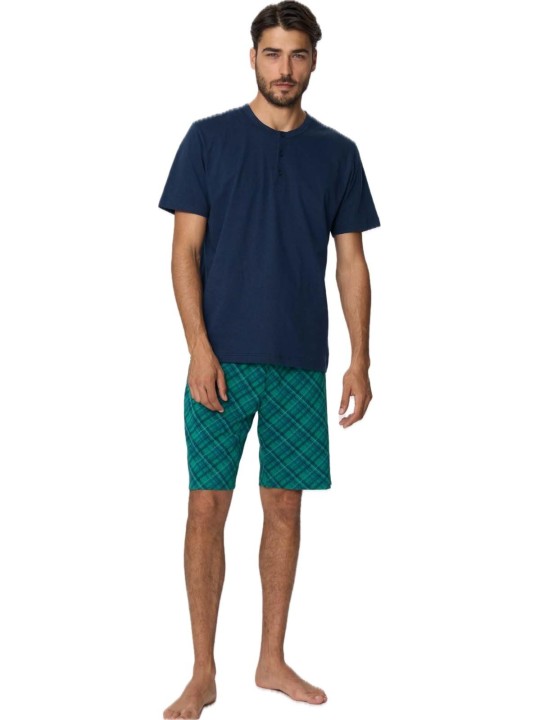 Ragno Pigiama uomo in puro cotone manica corta pantalone bermuda art. U804ND3