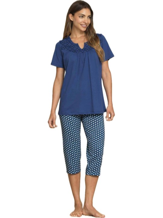 Bisbigli Pigiama donna manica corta pantalone pinocchio inserto sangallo art. 74911
