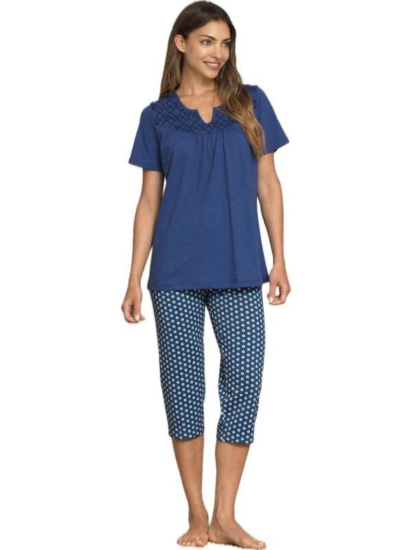 Bisbigli Pigiama donna manica corta pantalone pinocchio inserto sangallo art. 74911