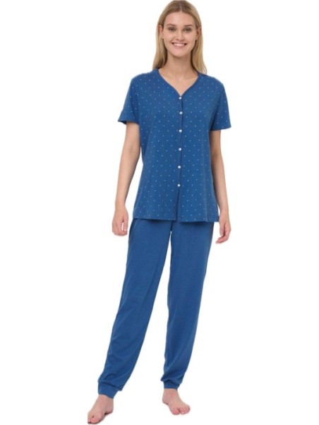Ragno Pigiama donna in puro cotone aperto davanti manica cirta pantalone lungo art. DM72N7