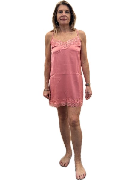 Lormar Camicia da notte in raso satin con inserto in pizzo art. Sat1817
