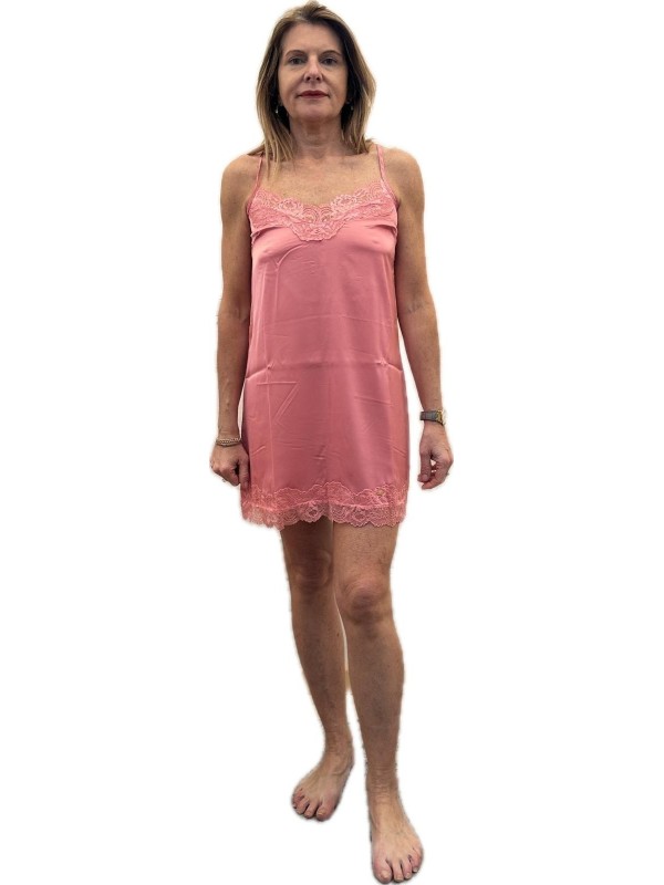 Lormar Camicia da notte in raso satin con inserto in pizzo art. Sat1817