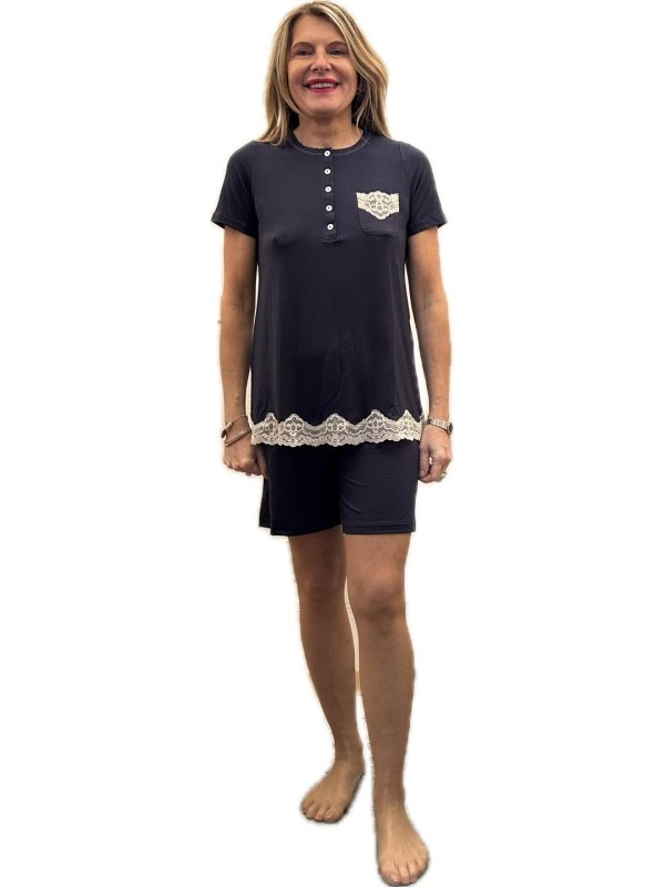 Bisbigli Pigiama donna in fresco modal inserto in pizzo art. 103612