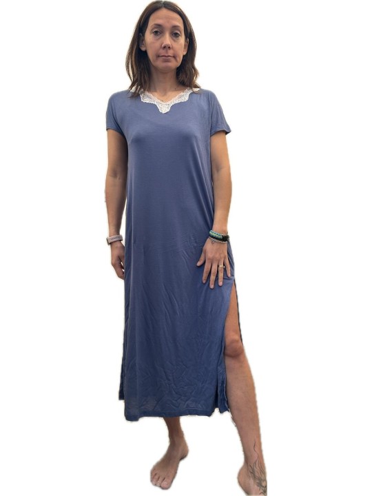 Ragno Camicia da notte lunga ai piedi con spacco e tasche in modal art. DM73NK