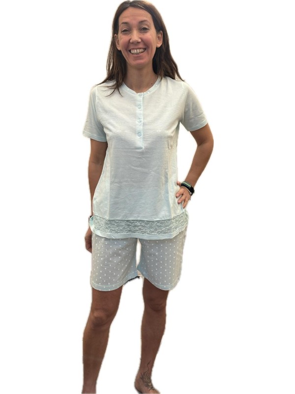 Infiore Pigiama donna in cotone manica corta pantalone corto con inserto in pizzo art. PNG651726