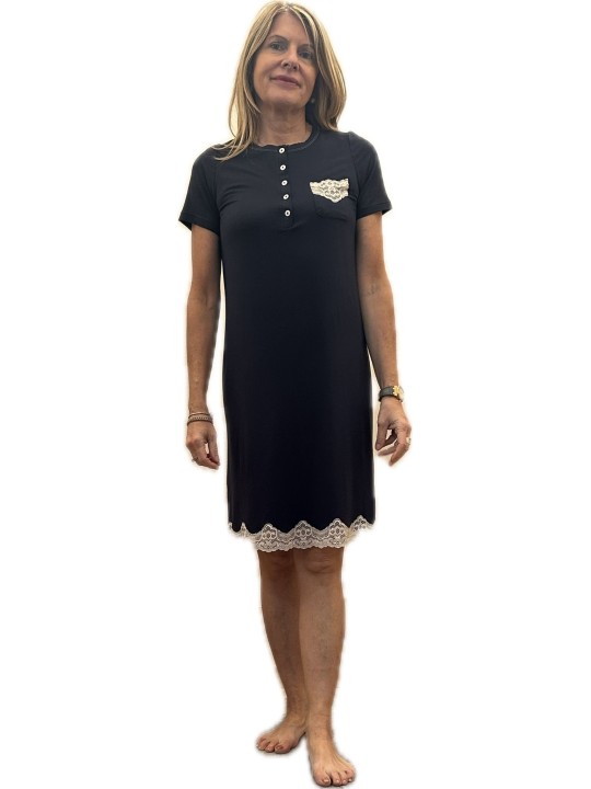 Bisbigli Camicia da notte in modal elasticizzato con inserto in pizzo art. 03608
