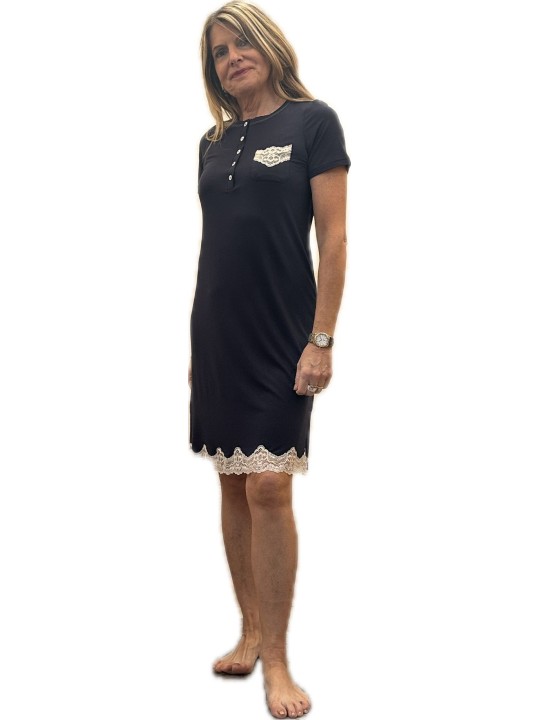 Bisbigli Camicia da notte in modal elasticizzato con inserto in pizzo art. 03608