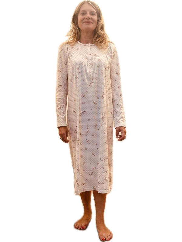 Linclalor Camicia da notte in caldo cotone con carrè e manica a raglan art. 292069