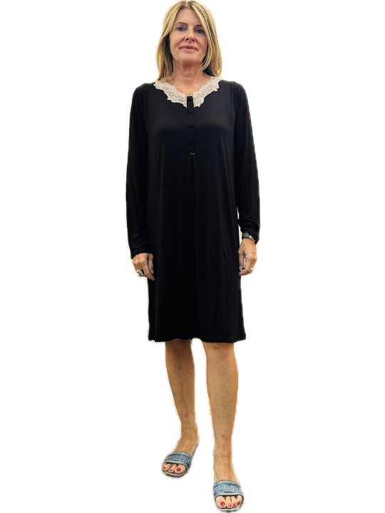Lormar Camicia da notte in viscosa elasticizzata con inserto in pizzo art. DEC632079