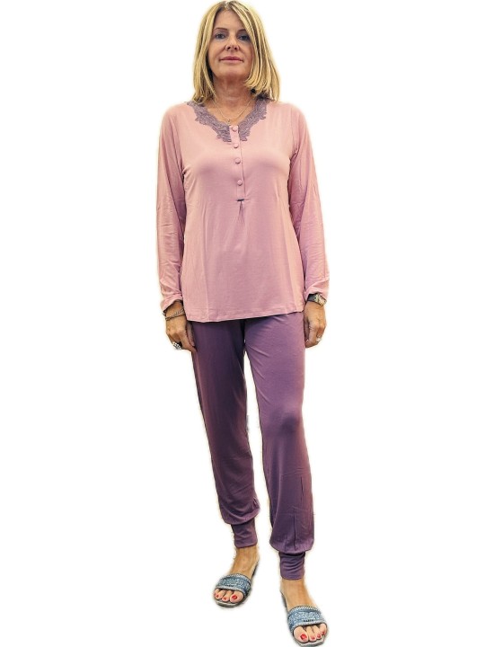 Lormar Pigiama donna in viscosa elasticizzata con inserto in pizzo art. DEC652078