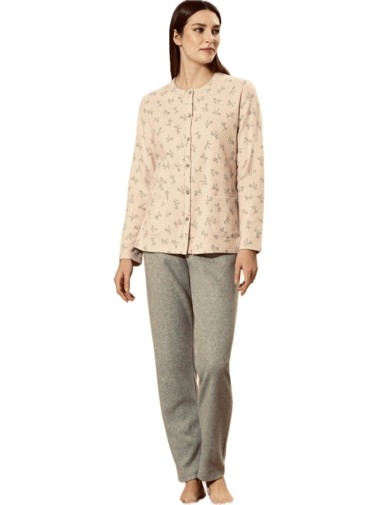 Linclalor Pigiama donna in cotone felpato punto milano aperto davanti art. 277995