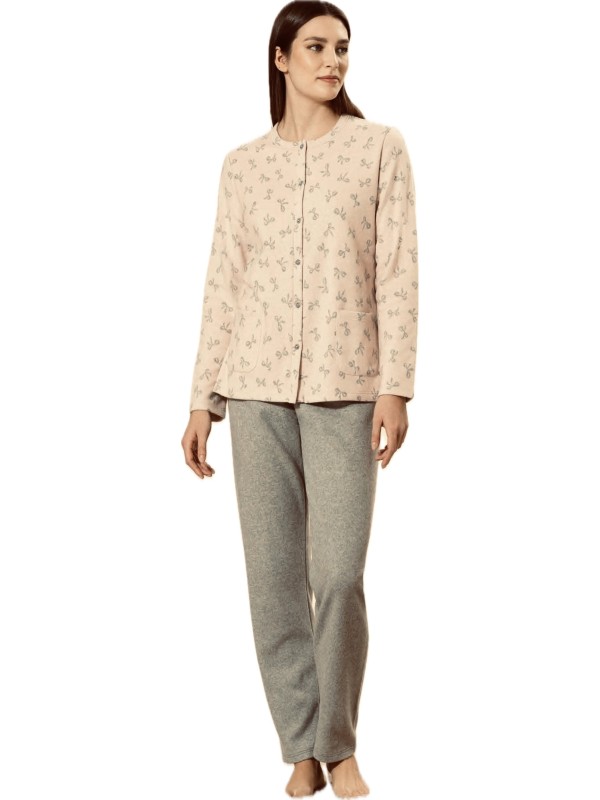 Linclalor Pigiama donna in cotone felpato punto milano aperto davanti art. 277995