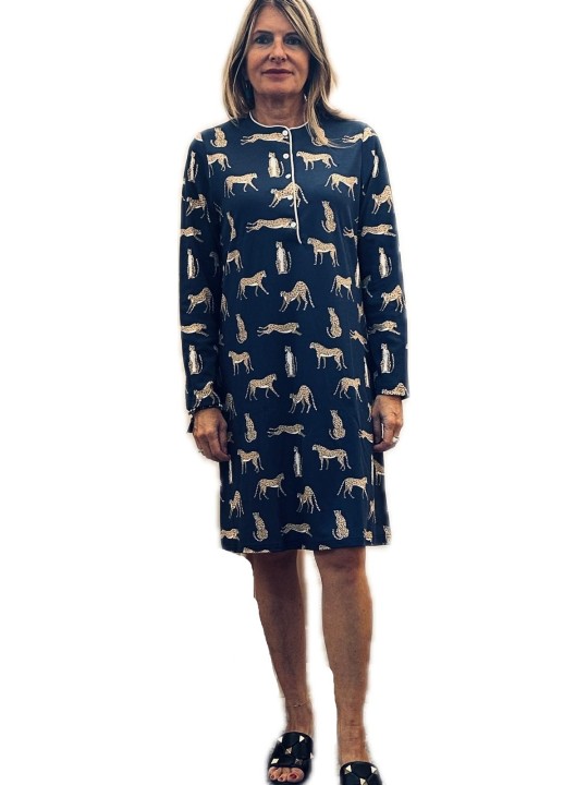 Bisbigli Camicia da notte in puro cotone caldo stampa giaguari art. 292139