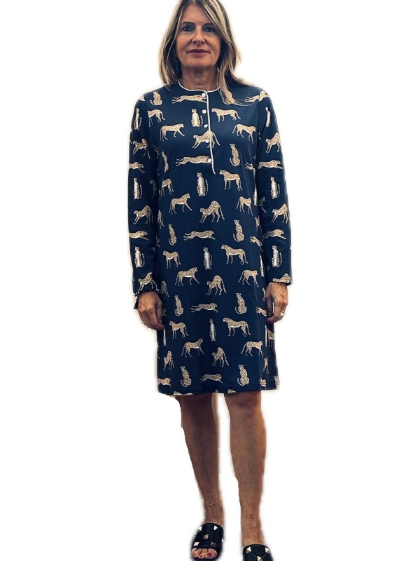 Bisbigli Camicia da notte in puro cotone caldo stampa giaguari art. 292139