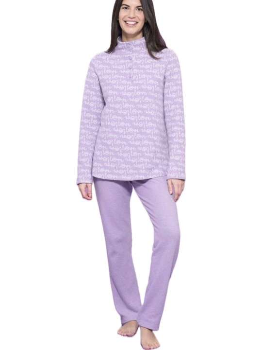 Ragno Pigiama donna in cotone felpato punto milano con collo art. DO50NO