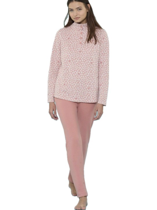 Ragno Pigiama donna con collo in cotone felpato punto milano con lurex art. DO44N1