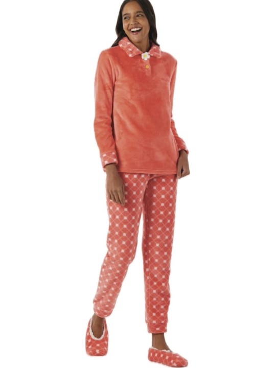 Brilliamo Pigiama donna in caldo coral con collo art. 888700