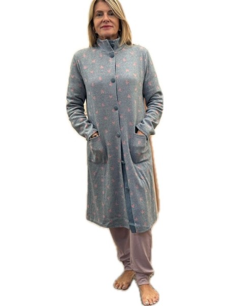 Linclalor Vestaglia donna in cotone felpato punto milano con bottoni art. 277051