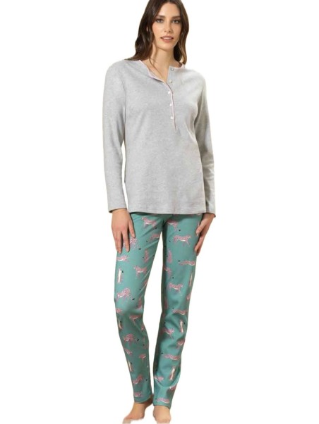 Bisbigli Pigiama donna in puro cotone caldo pantalone stampa giaguari art.  292140