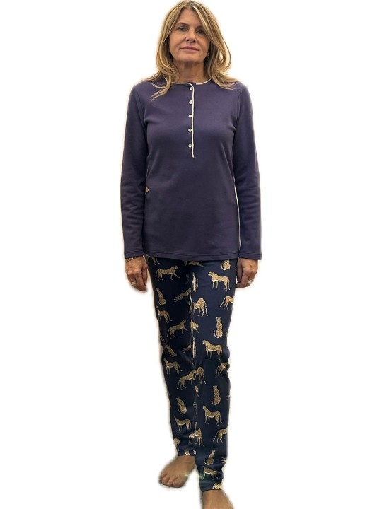 Bisbigli Pigiama donna in puro cotone caldo pantalone stampa giaguari art.  292140