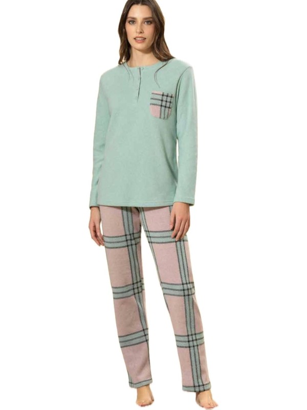 Bisbigli Pigiama donna in cotone felpato punto milano pantalone scozzese art. 77039