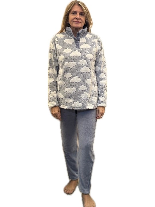 Infiore Pigiama donna in morbido e caldo coral dis. nuvole art. 651986