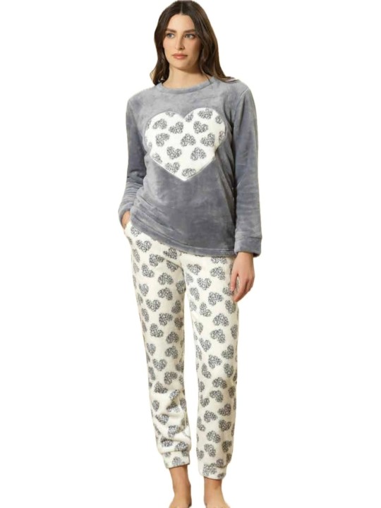 Bisbigli Pigiama donna in caldo coral dis. cuore art. 288748