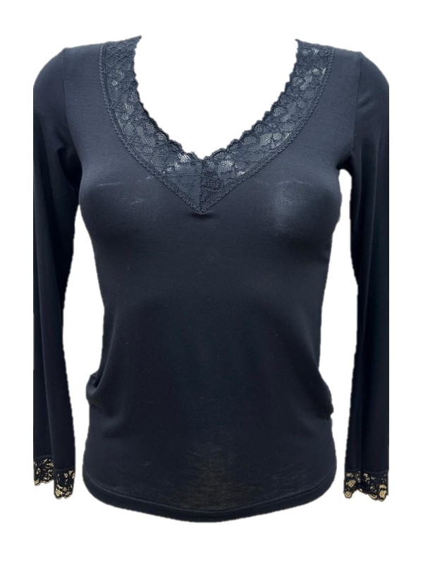 Magic Dream Maglia donna manica lunga in bambù con inserto in pizzo art. 8668