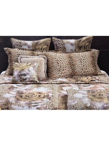 Roberto Cavalli Completo copripiumino matrimoniale in raso di puro cotone mano seta made in Italy art. Rose Leopard