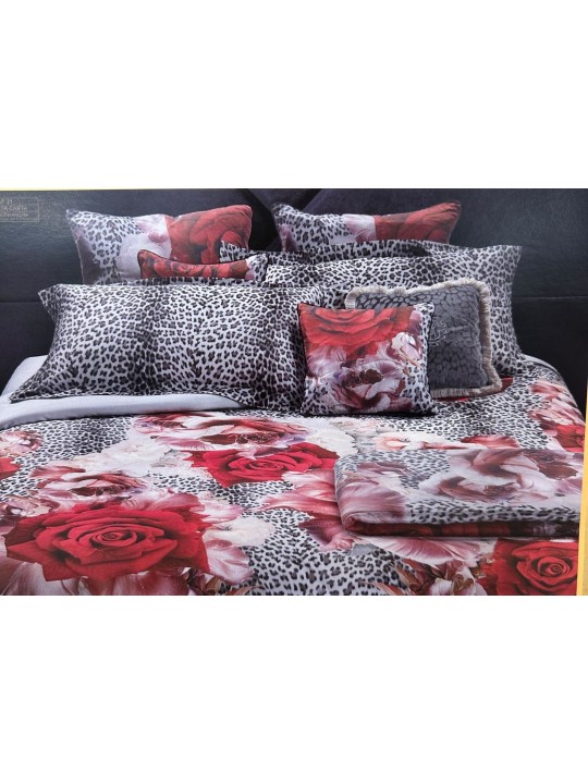 Roberto Cavalli Completo lenzuola matrimoniali in raso di puro cotone mano seta made in Italy art. Rose Leopard