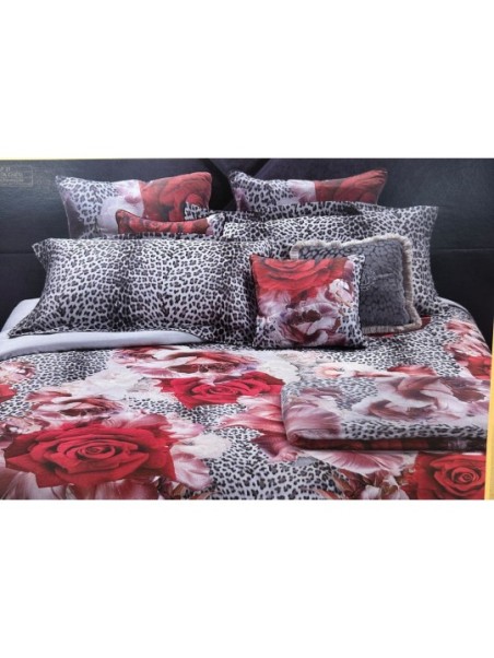 Roberto Cavalli Completo copripiumino matrimoniale in raso di cotone mano seta made in Italy art. Rose Leopard