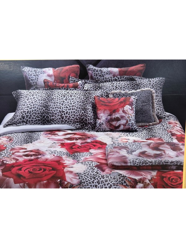 Roberto Cavalli Completo copripiumino matrimoniale in raso di cotone mano seta made in Italy art. Rose Leopard